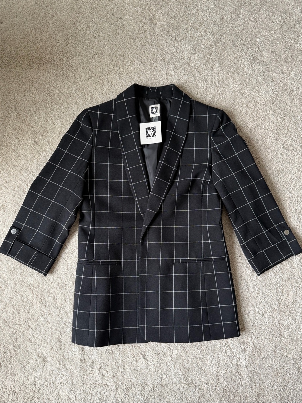 Anne Klein Black and White Grid Blazer